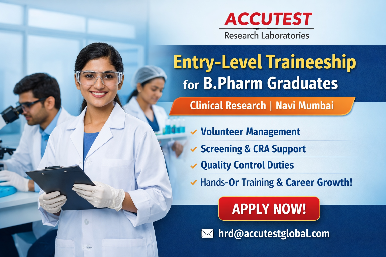 Entry-Level Opportunity for B.Pharm Graduates at Accutest Research Laboratories – Navi Mumbai