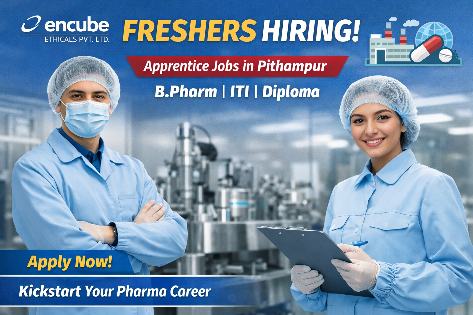 Encube Ethicals Hiring Freshers for Apprentice Roles – B.Pharm, ITI & Diploma Jobs in Pithampur