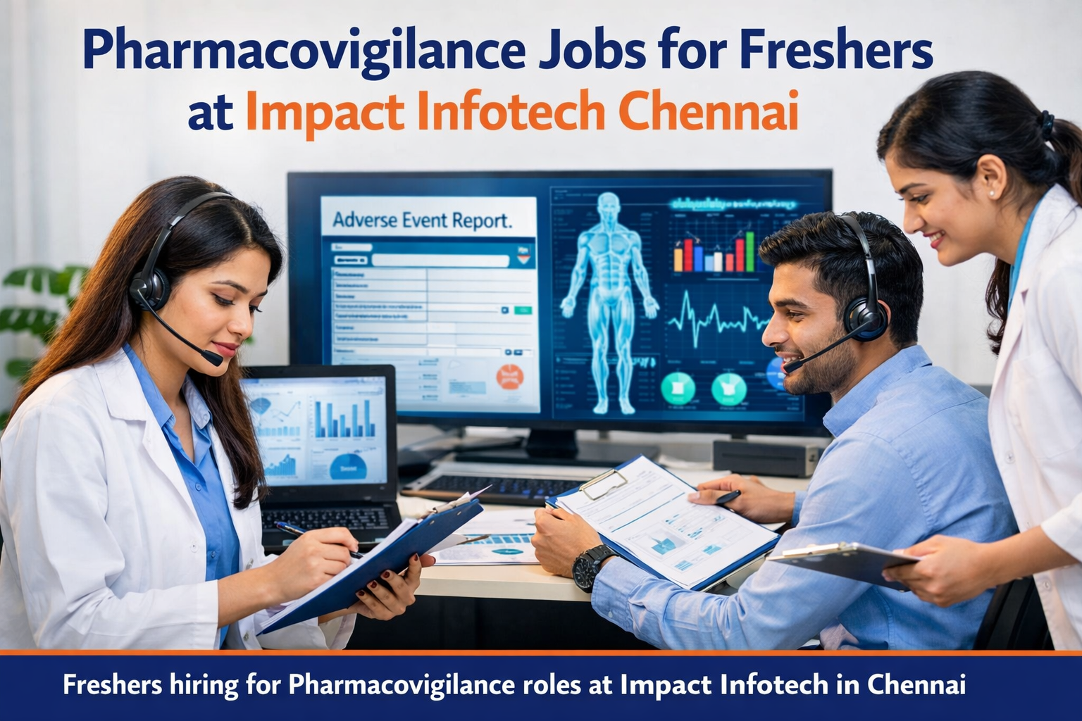 Pharmacovigilance associate reviewing drug safety reports and adverse event data