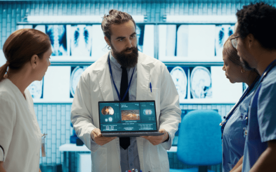 Medical Record Summarizer reviewing patient medical documents in healthcare office