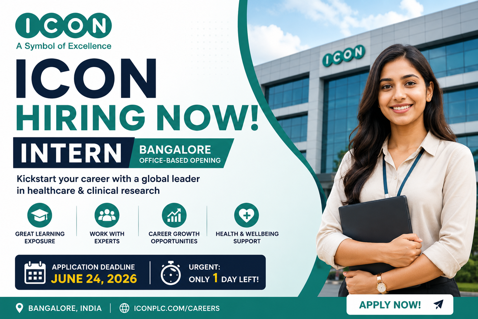 ICON Internship 2026 hiring interns in Bangalore for Life Science, Pharmacy, Biotechnology and graduate freshers