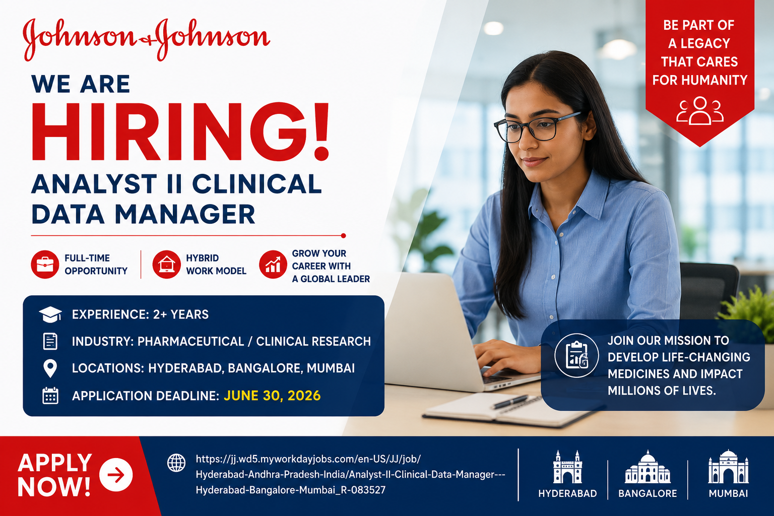 Johnson & Johnson hiring Analyst II Clinical Data Manager for hybrid roles in Hyderabad Bangalore and Mumbai