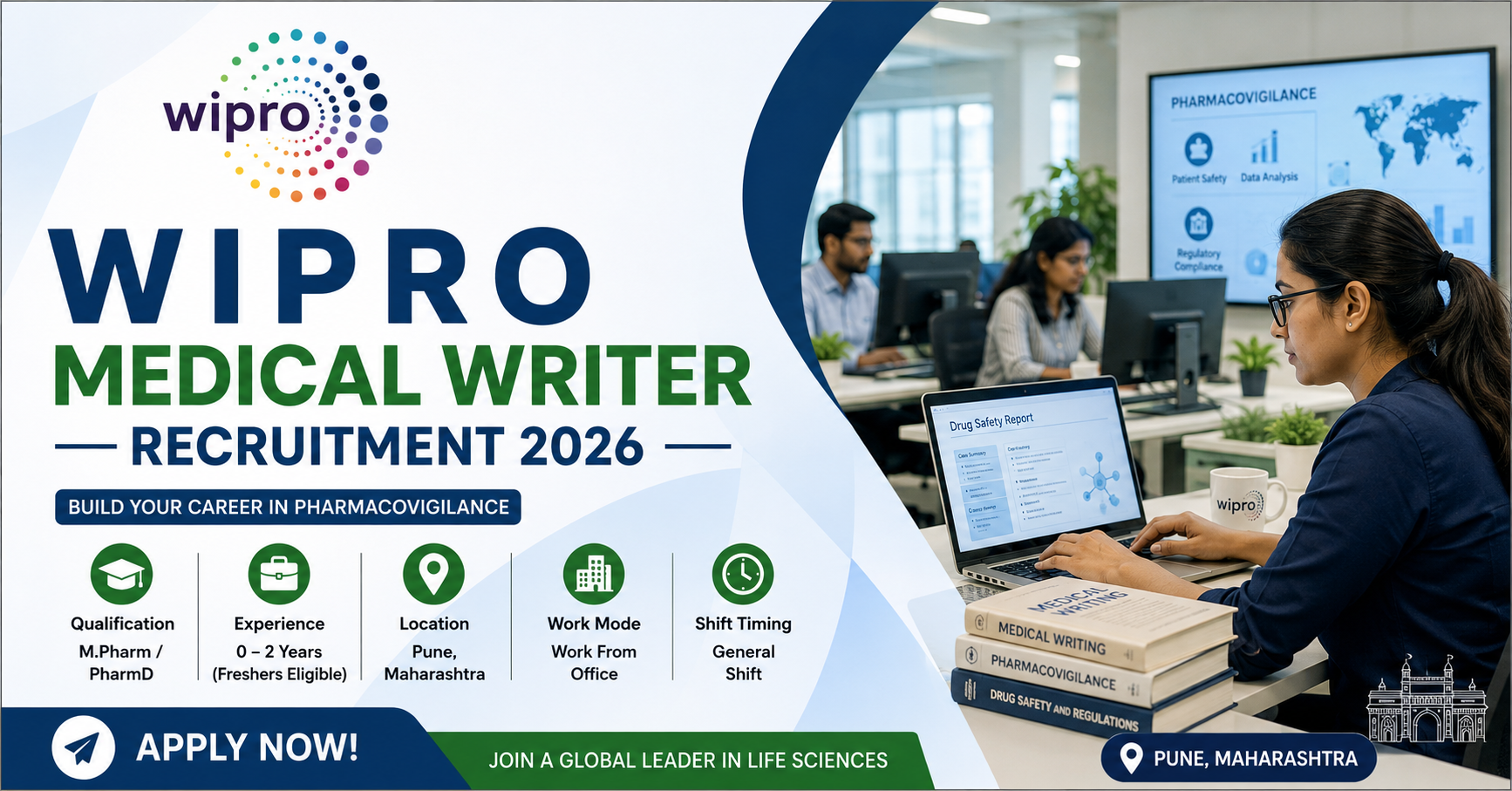 Wipro Medical Writer Recruitment 2026 for M.Pharm and PharmD graduates in Pune Pharmacovigilance department
