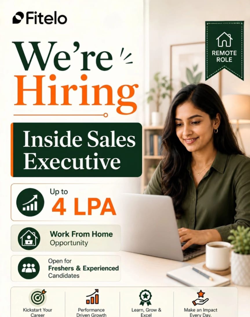 Fitelo Remote Hiring 2026 for Work From Home Inside Sales Executive jobs across India for freshers and experienced candidates.