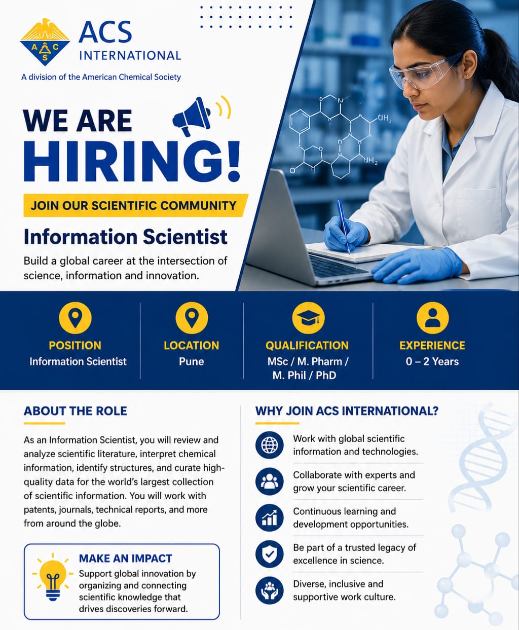 Information Scientist Jobs in Pune 2026 for MSc Organic Chemistry and M.Pharm graduates