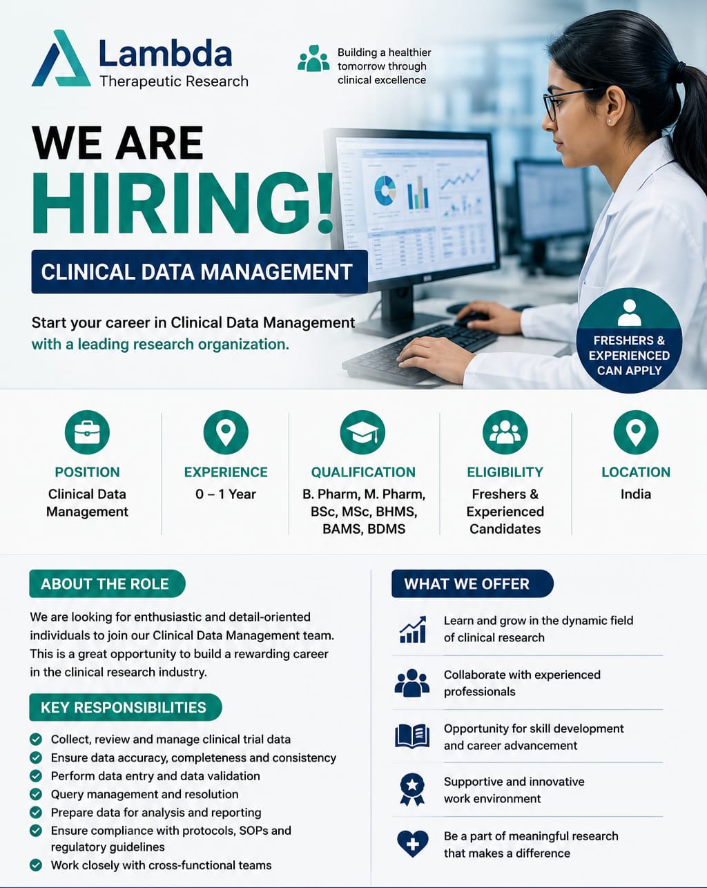Lambda Therapeutic Research Hiring 2026 for Technical Officer Clinical Data Management (CDM) Jobs in Ahmedabad for B.Pharm, M.Pharm and Life Science Graduates