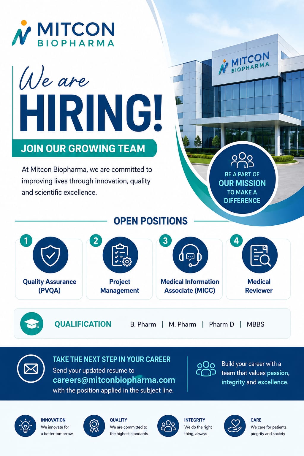 Mitocon Biopharma Recruitment 2026 hiring PVQA PMO MICC Medical Reviewer jobs in Hyderabad