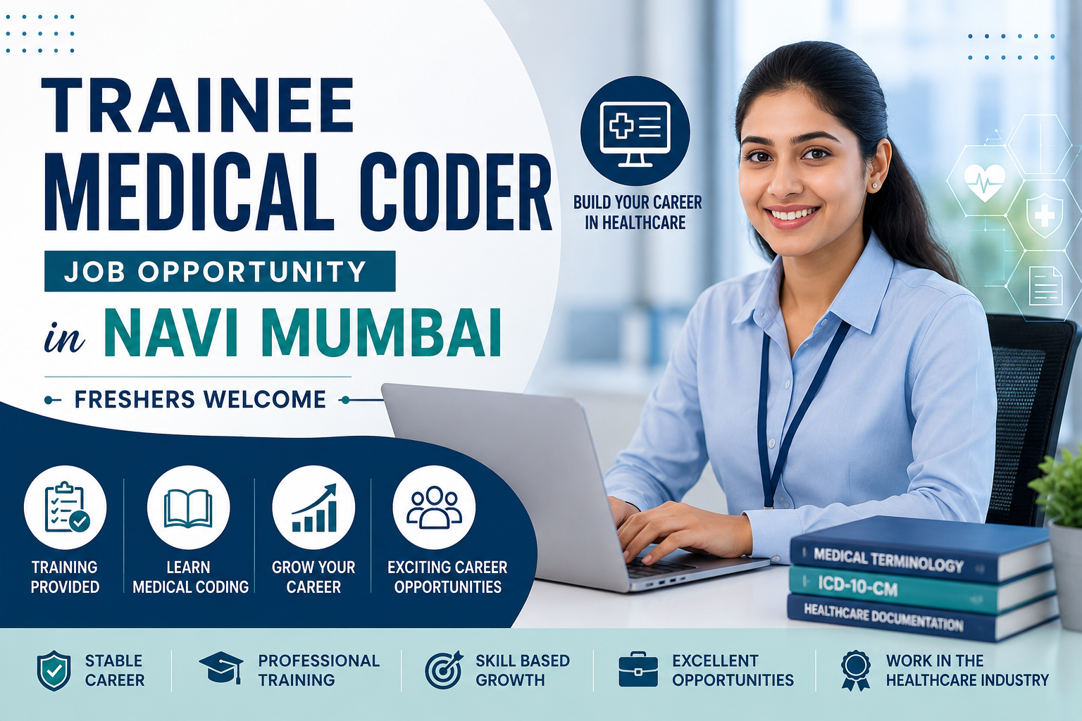 Trainee Medical Coder job opportunity in Navi Mumbai for freshers with healthcare graduate working on medical coding in a professional office.